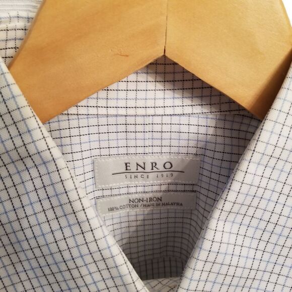 Enro Non Iron Long Sleeve White Multi Plaid Shirt Size 14.5 - 32/33  7 0297 - Picture 5 of 7
